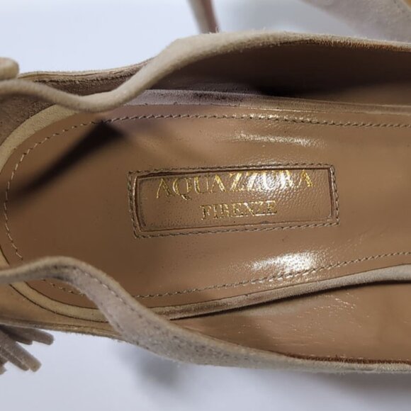 3 Day Sale* Aquazzura 37.5 Forever Marilyn Fringe Bow Pumps Beige Suede - Picture 8 of 8